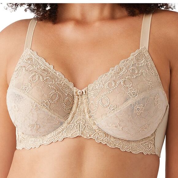 WACOAL 40DDD Nude Renaissance Rose Underwire Bra Lace Plus Size 40F Buff 85720 - Picture 1 of 13